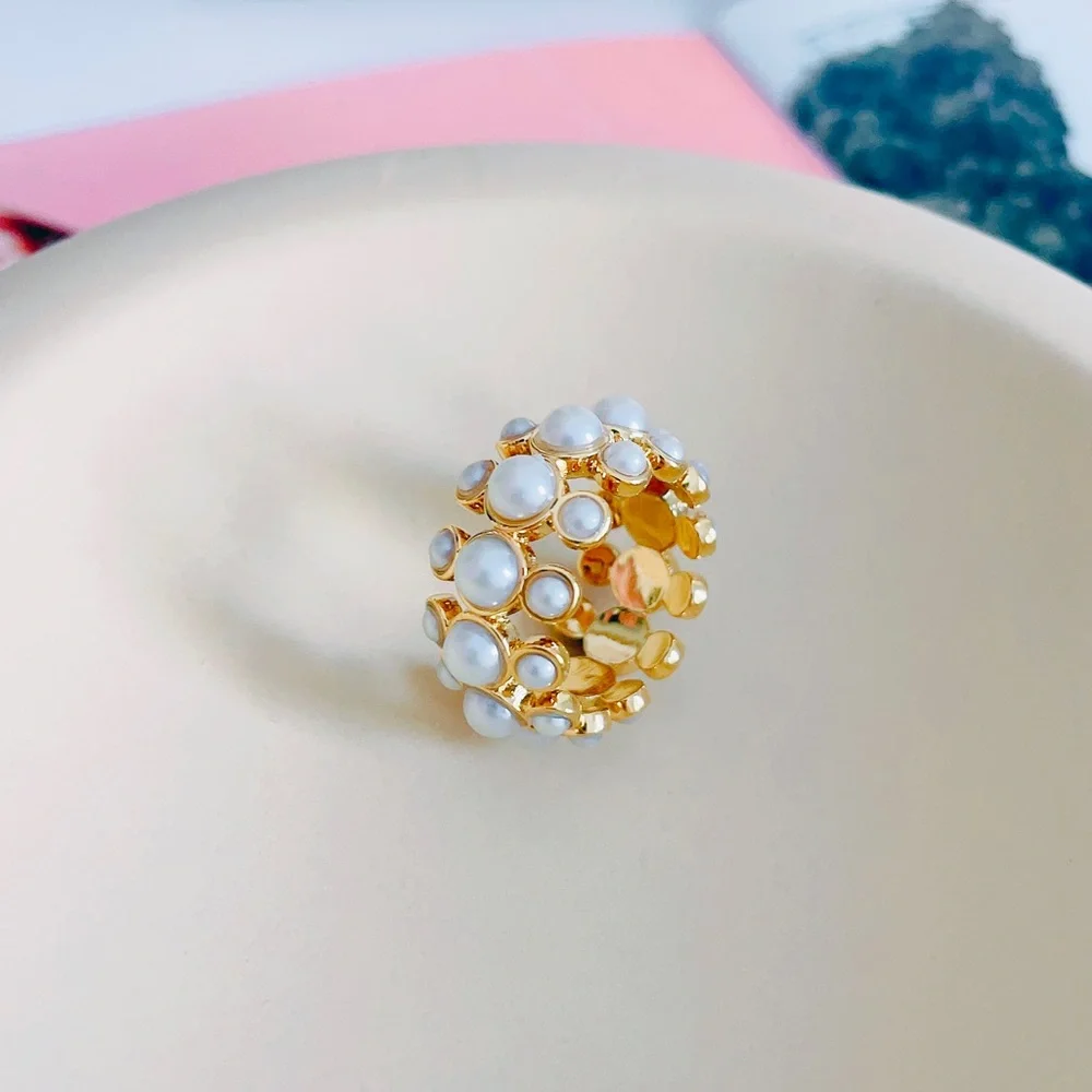 J crew Layered Pearl Statement Ring‎ Sz7